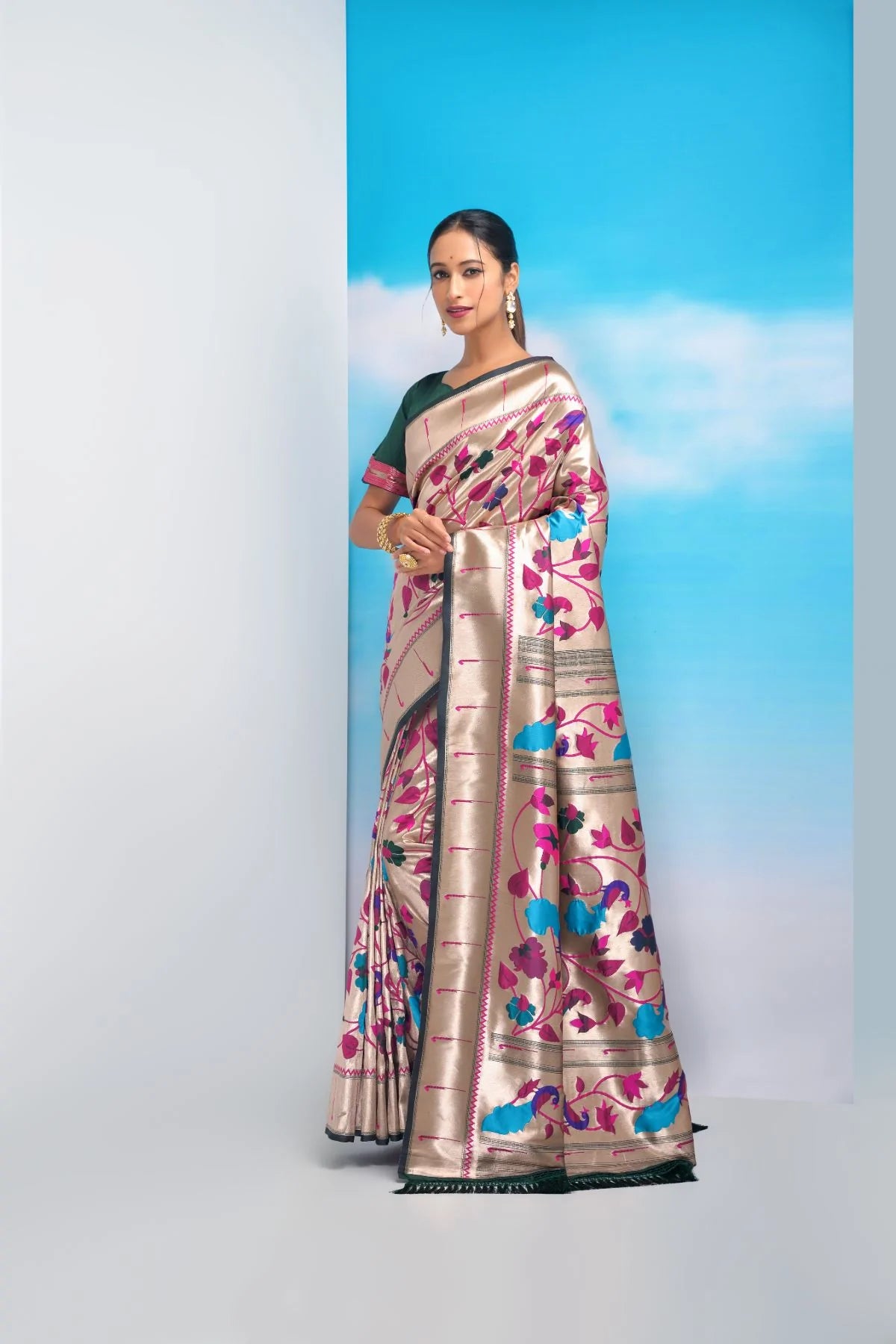 Buy MySilkLove Cinnamon Green Banarasi Silk Paithani Saree Online